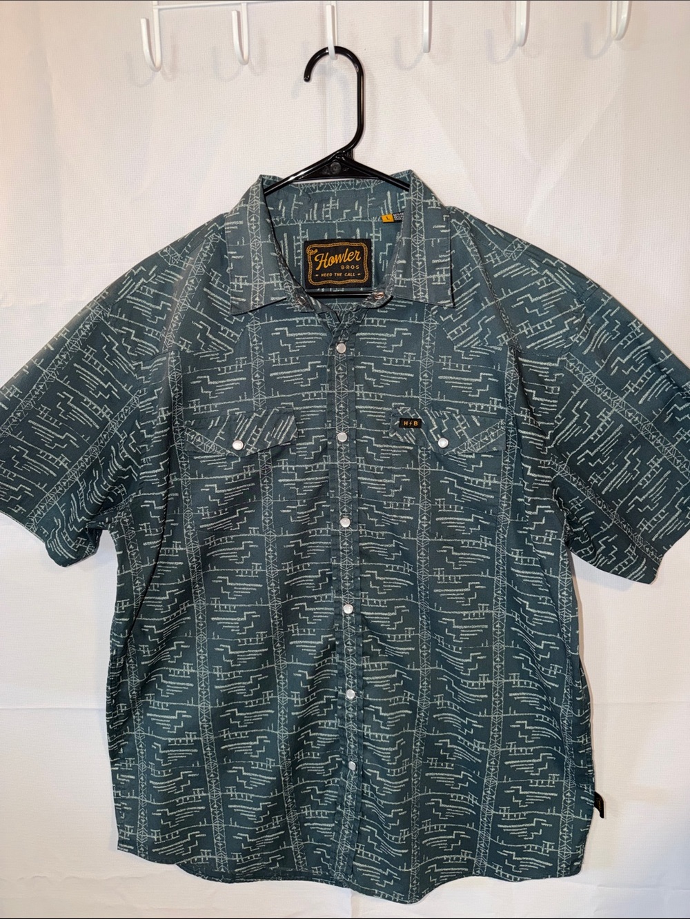 Howler Brothers Dark Teal Geometric Short-Sleeve Button-Up Shirt